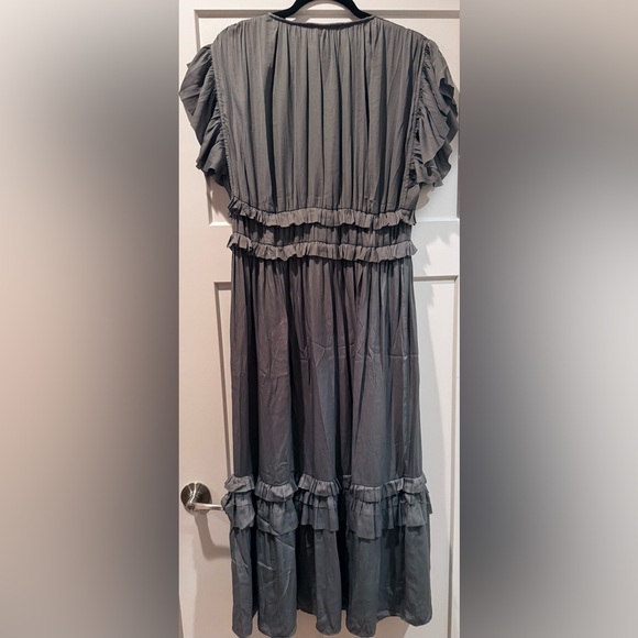 Chic Gray Ruffle Midi Dress - Picture 3 of 6